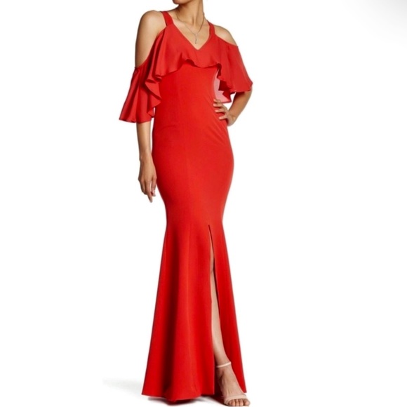 JAY X JAYGODFREY RED COLD-SHOULDER MAXI GOWN - Picture 10 of 10